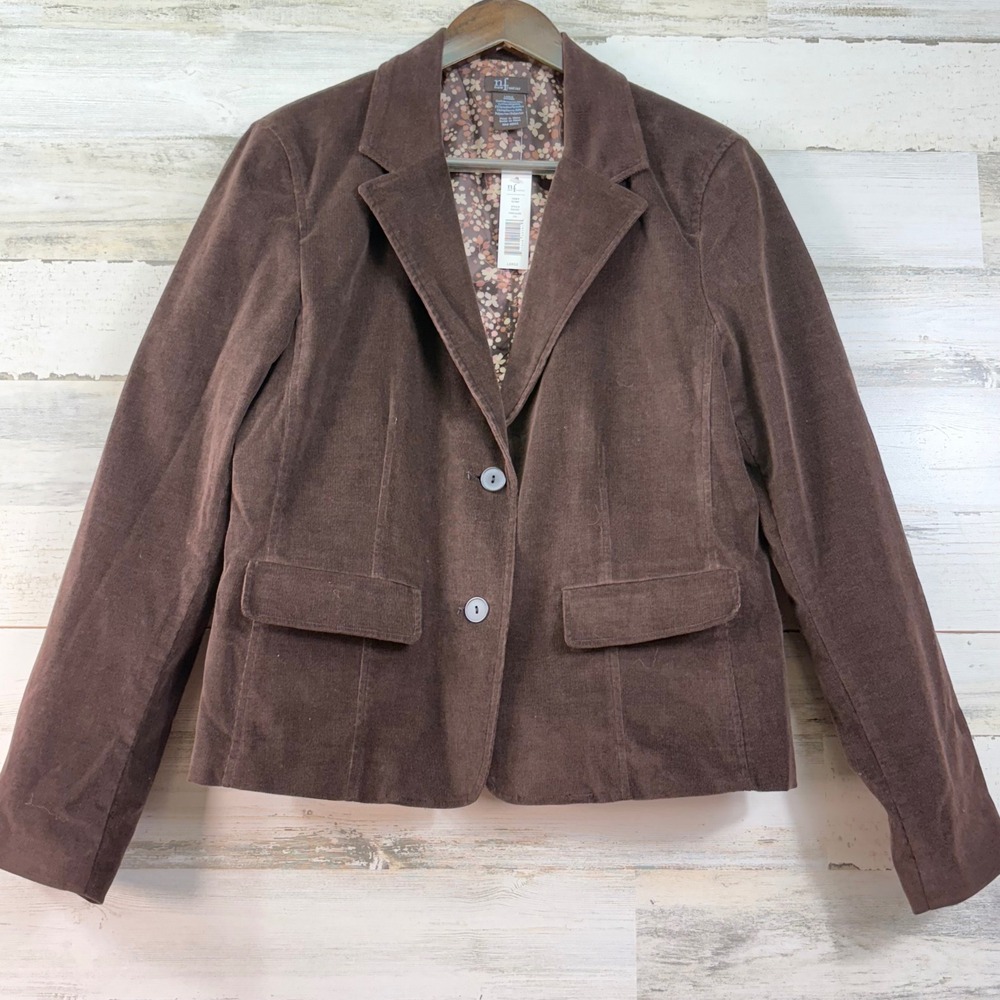 New Frontier Womens Chocolate Brown Corduroy Blazer Floral Lining P1G101 NWT L